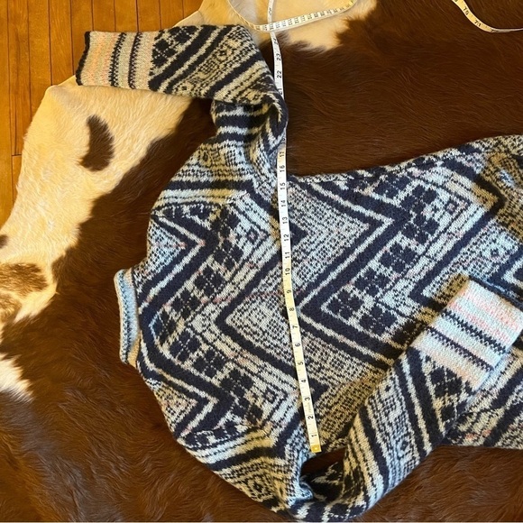 asymmetrical Fringed Open Front Cardigan Aztec Western Wool Blend Sweater size M - Picture 7 of 10